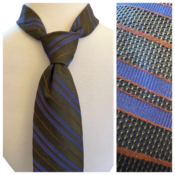 Robert Talbott Best of Class Classic Striped Mens Necktie Tie Olive Blue Orange - Picture 1 of 6